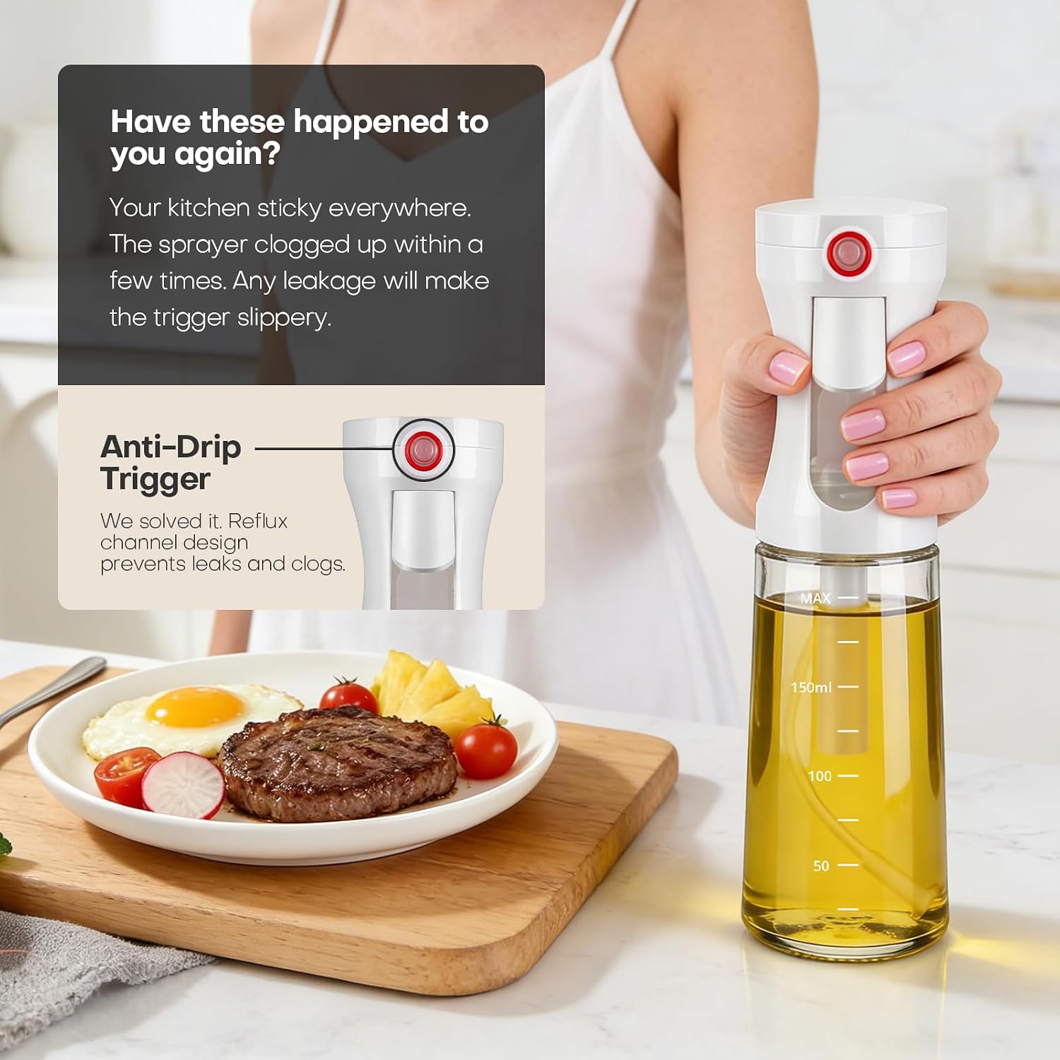 Olive Oil Sprayer for Cooking,Glass Oil Mister Spray Bottle,1g Per Press