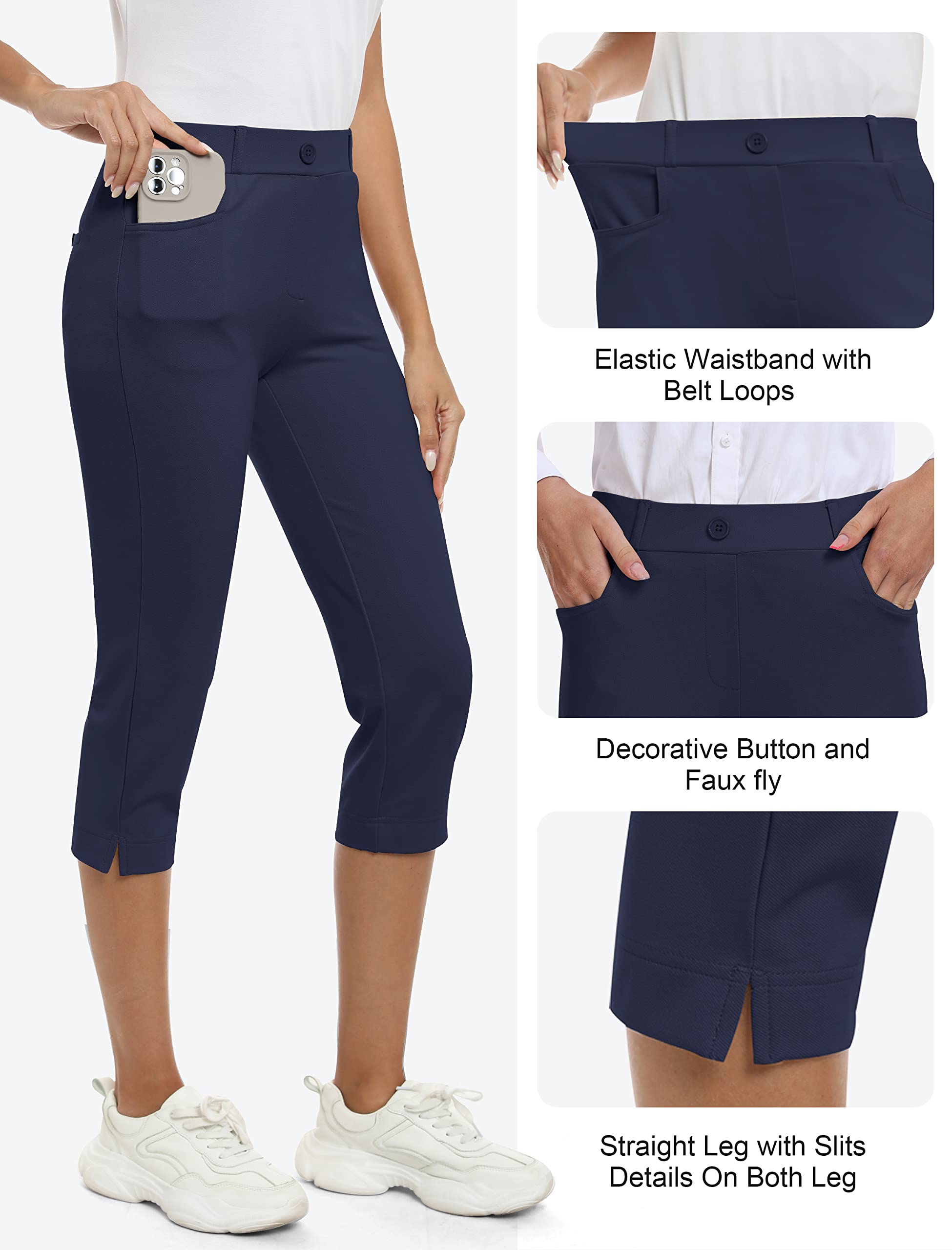 Pantaloni da Golf da Donna Eleganti Capri Pants a Vita Alta Elasticizzati 3/4 Lungo Pantaloni per Lavoro Ufficio Yoga
