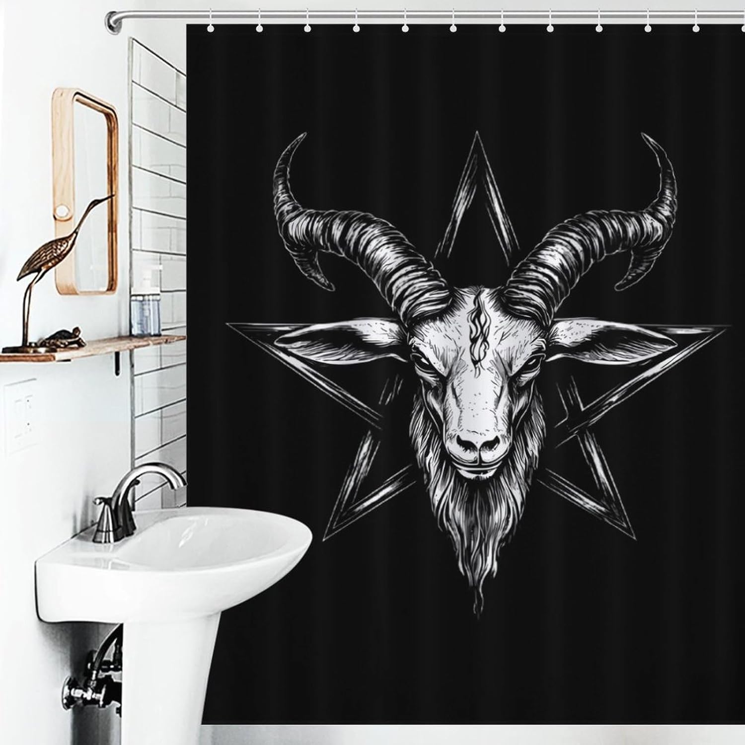 Satanic Pentagram Goats Funny Shower Curtains Washable Bath Curtain Liner with Hooks for Bathroom Bath Tubs