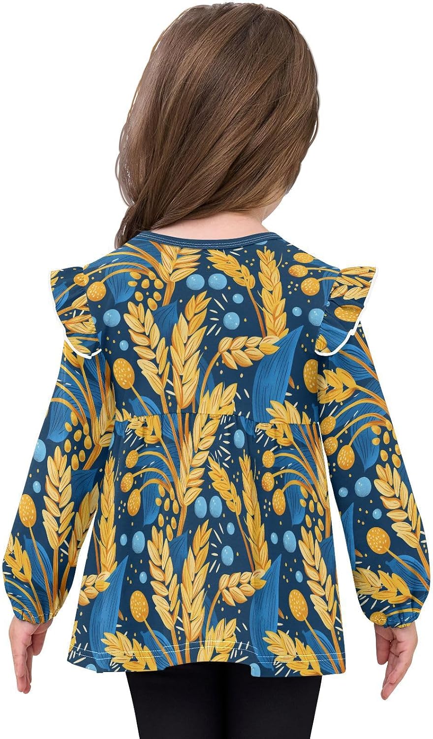 visesunny Toddler Clothes for Girls Night Wheat Bubble Pattern Long Sleeve Fall Shirts Cotton Top with Ruffle Collar