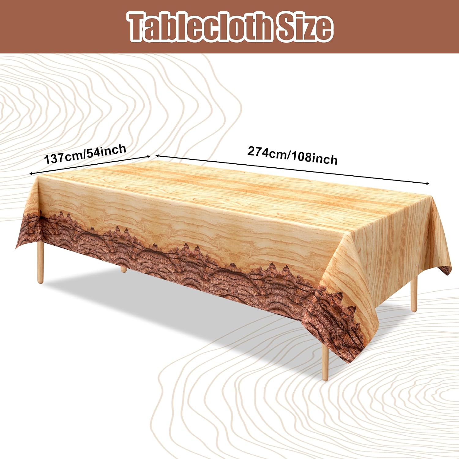 3 Pcs Brown Wood Grain Tablecloth, Disposable Woodland Camping Table Cover image 2