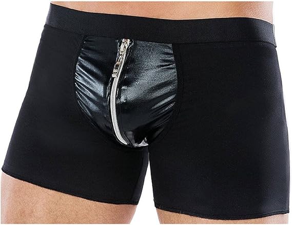 Amazon ボクサーブリーフ メンズボクサー 男性下着 パンツ セクシー インナー ショーツ ローライズ フィット タイプ 自宅ウェア レザー ジッパー 立体構造 官能パンツ エッチ下着 伸縮 ボクサー 通販