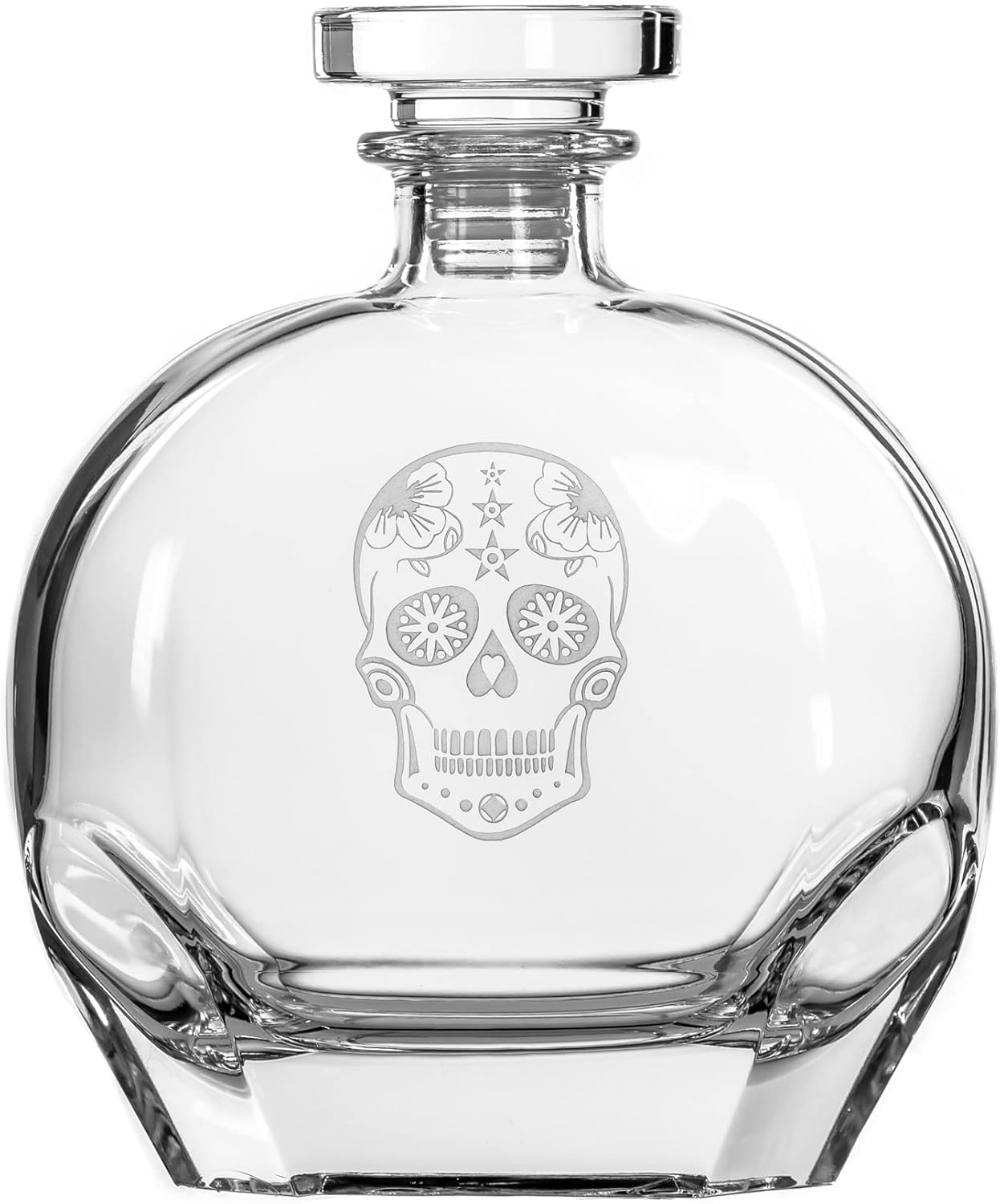 Rolf Glass Sugar Skull Stemless Wine Tumbler 17 ounce - Stemless Wine Glasses - Lead-Free Glass - Etched Tumbler Glasses - Proudly Made in the USA (Set of 2)