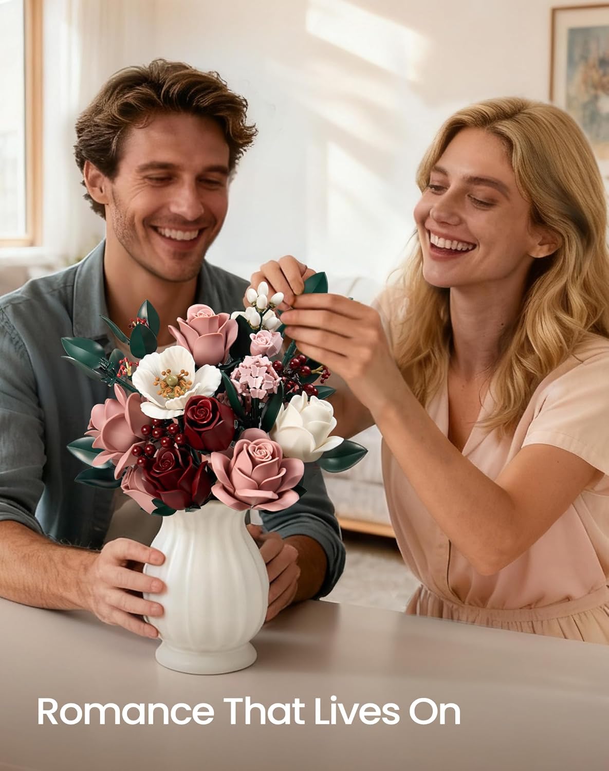 iATOM Pink Roses Flower Bouquet Building Set, Artificial Flowers Botanical Collection Kit for Adults Women & Men - Gift for Valentines Day, Home Room Office Shelf Centerpieces Decor - IA11022 - Image 5