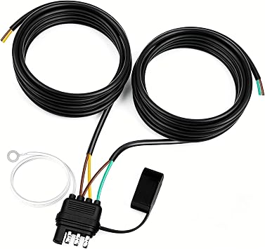26FT 4 Pin 5 Wire Trailer Wiring Harness,Trailer Light Kit with Jacketed Cable 16AWG,4 Way Flat 5 Wire Plug for Rewiring RV Boat Both-Side Taillights