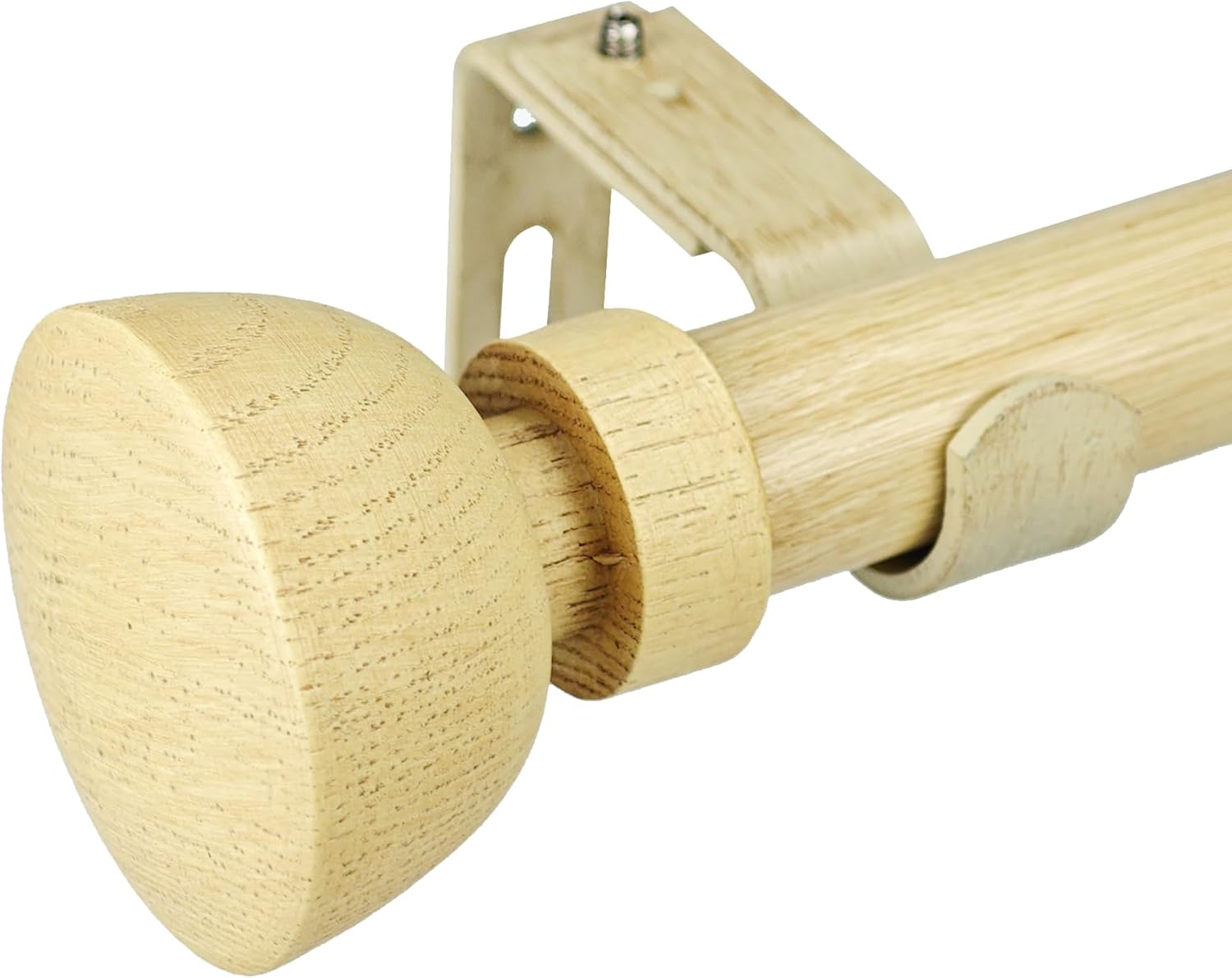 Faux Light Wood Style Curtain Rod Set with Wood Grain Round Finial, 36-72 inch, Standard Single Drapery Rod for 1 Pack, 1 inch diameter, Adjustable Length