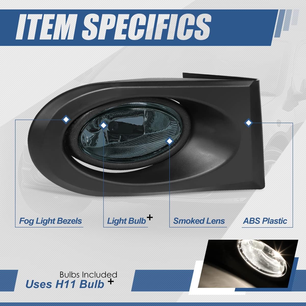 Auto Dynasty Fog Lights Assembly Compatible with 2002-2004 Acura RSX, Fog Lamp Replacement with Bezel Switch and Wiring Harness, Driver Passenger Side, Smoked Lens