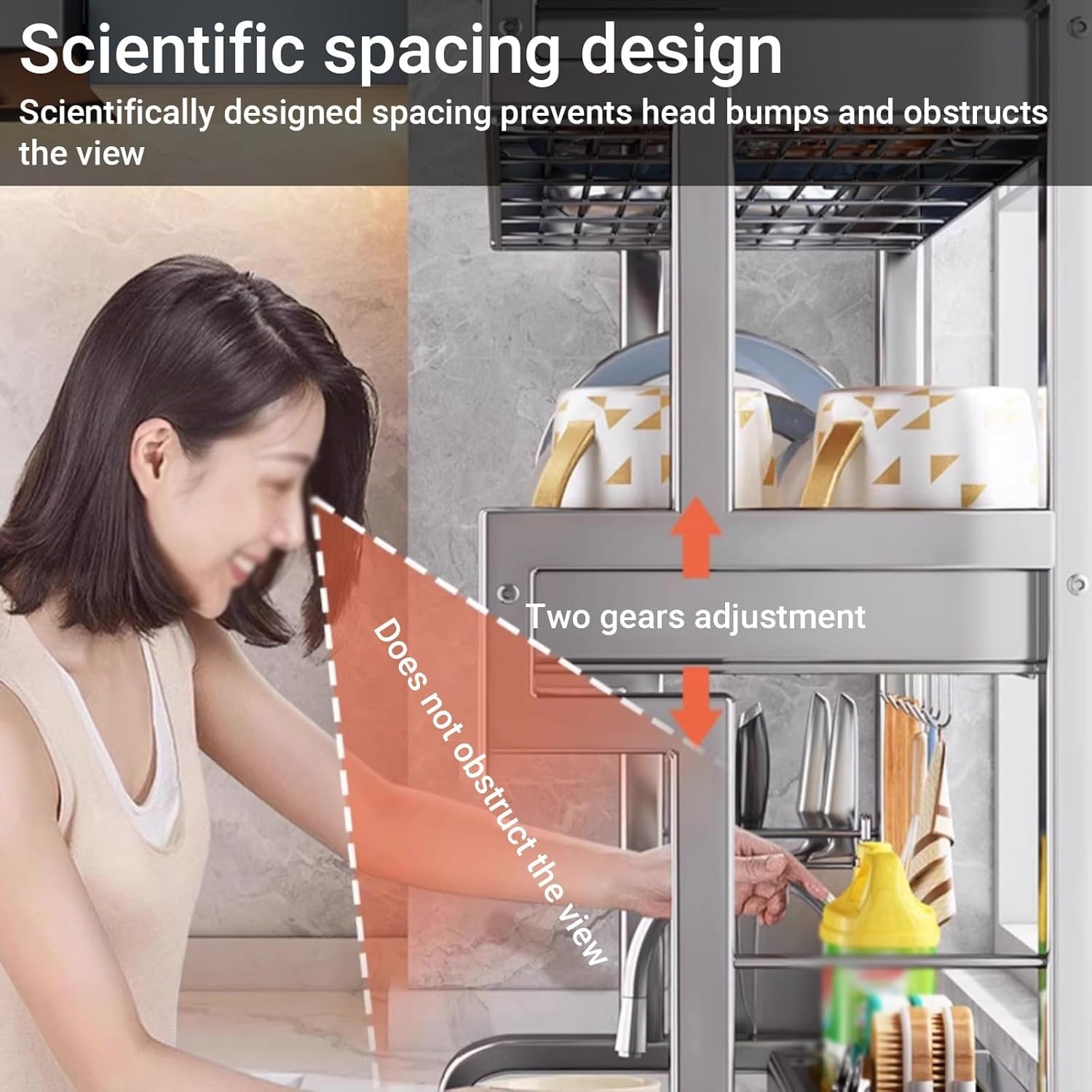 Escurridor de platos, organizador de cocina de acero inoxidable de 2 niveles para platos, vasos, cuencos y cubiertos