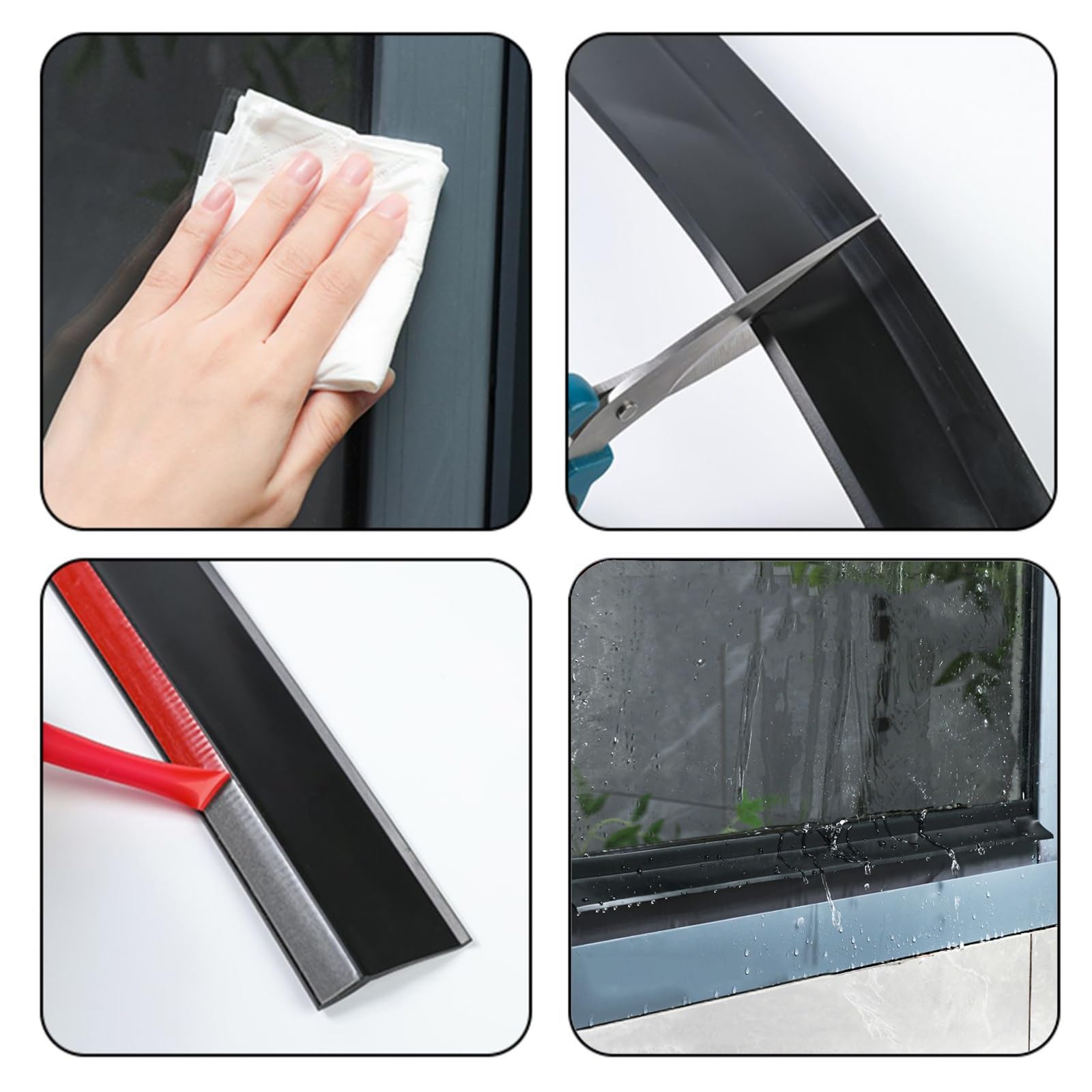 Joint d'étanchéité Autocollant en Caoutchouc Noir pour fenêtres et Portes - Barrière Anti-Pluie étanche, Protection Contre l'eau pour Appui de fenêtre - 1 m à 6 m (3 m / 9,8 pi) - Économe en