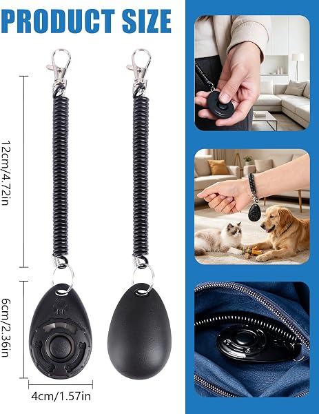 Klicker Hund 2 Stück,Clicker Katze,Clicker Hund,Hundetraining mit Handschlaufe &Großem Knopf, Erziehungshilfen für Hunde,Klicker Katze,Hundeklicker Zubehör für Hund, Katze,Pferd(Schwarz+Weiß) - 2
