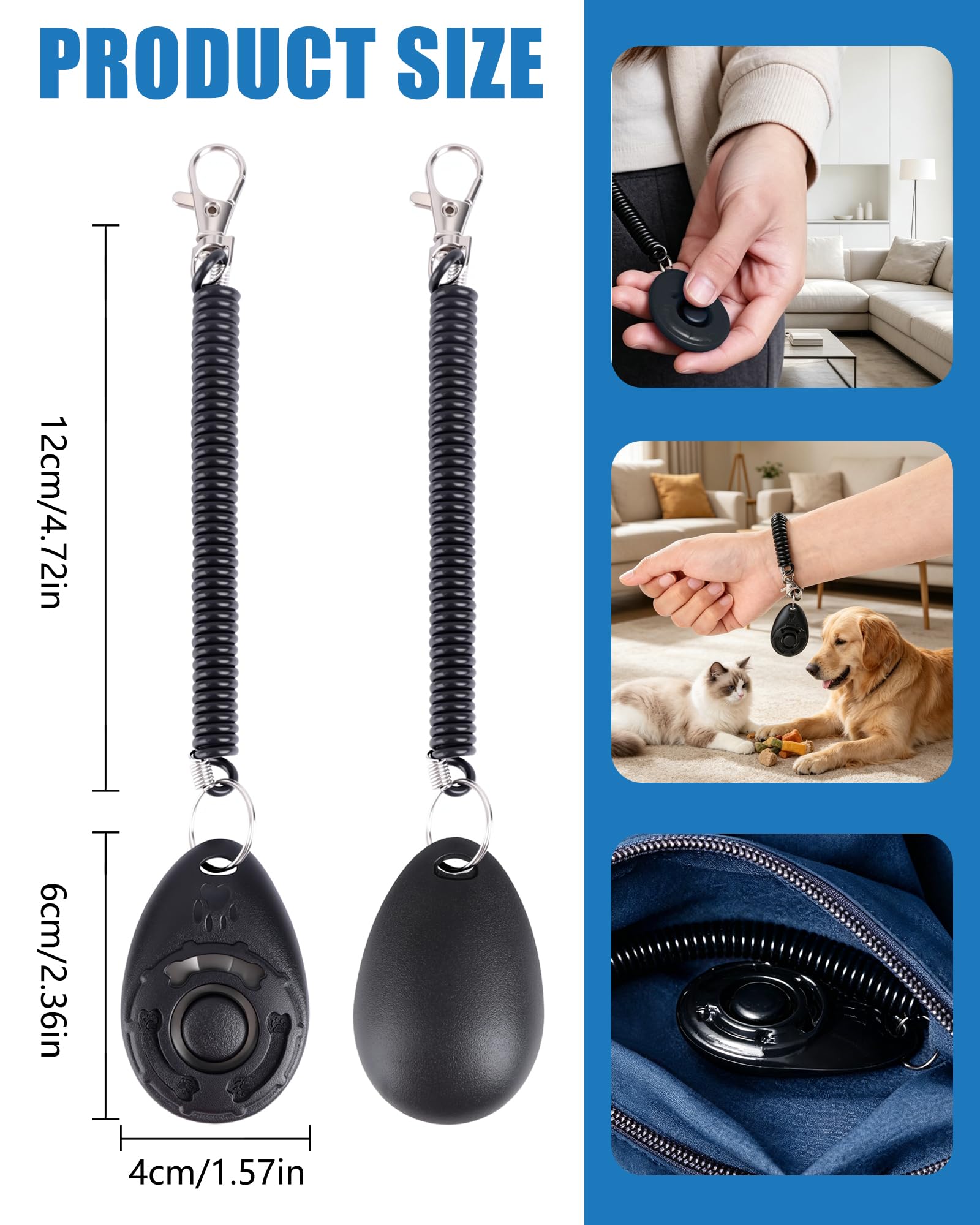 2 PCS Clickers pour Chien, Clicker Training avec Dragonne et Grand Bouton, Clicker Dressage Professionnel, Multicouleurs, pour Chien, Chat, Cheval, Oiseaux (Noir, Vert)