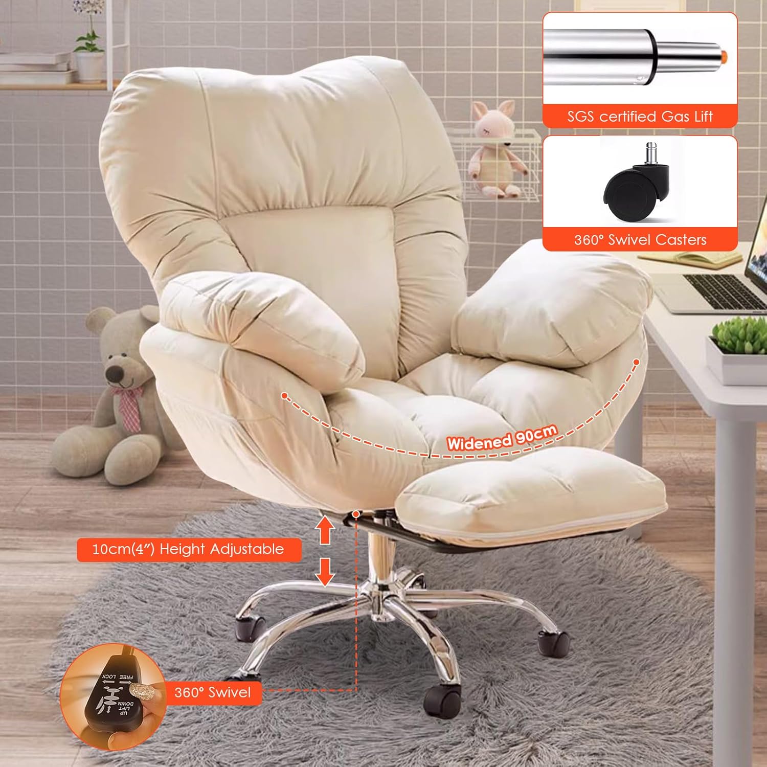 Office Desk Gaming Chair Lazy Sofa Armchair with Footrest for Bedroom White Recliner Chair for Home/Office/Study/Gaming