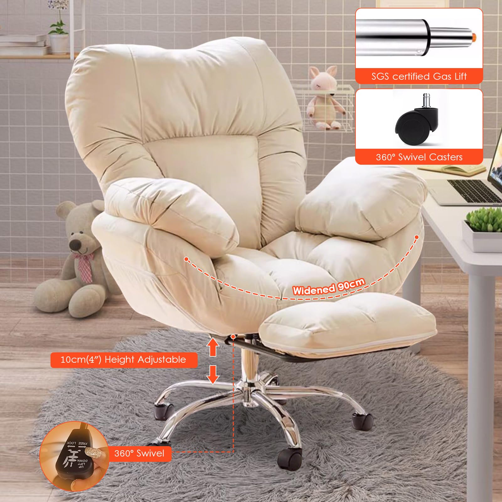 Ergonomiczne krzesło biurowe z wysokim oparciem, obrotowe, duże i wysokie, skórzane siedzenie, wygodny, szeroki fotel, na biurko komputerowe, idealny do użytku domowego i biurowego