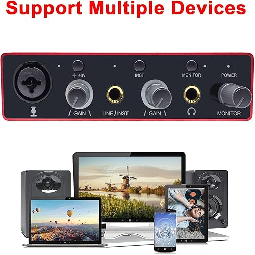 Miniatura 3 de Interfaz de audio USB con preamplificador de micrófono, grabadora mezcladora de audio USB con alimentación fantasma de 48 V, 24 bits, soporte para