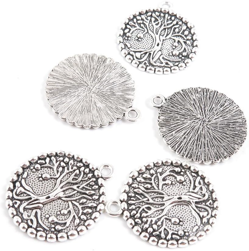 190 Pieces Antique Silver Jewelry Making Supply Charms Findings Q5UE7 Life String Tree Tag
