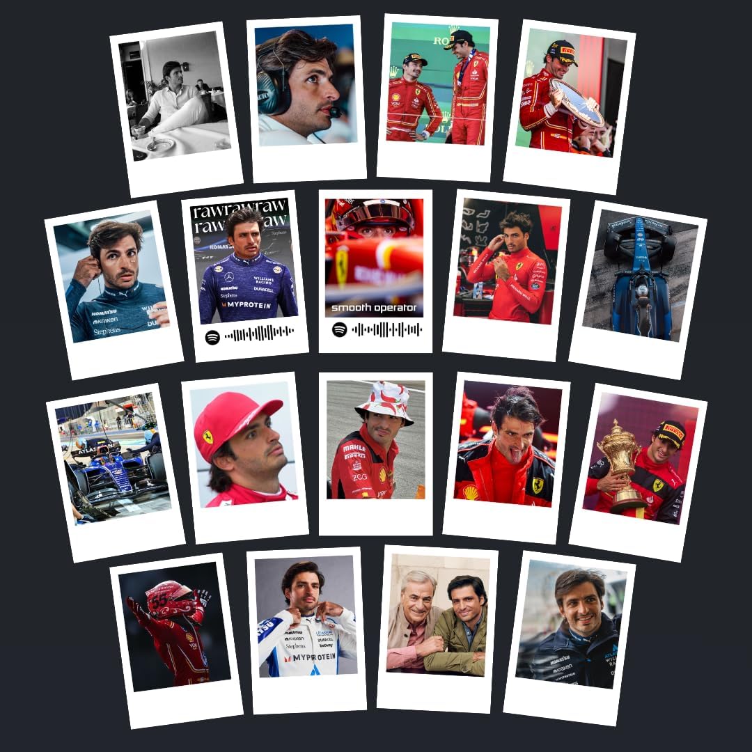 Carlos Sainz Poster | Ferrari F1 Driver Carlos Sainz Posters (Set of 18) | F1 Formula One Mini Poster (8 x 6 cm) Ferrari Posters for Phone Accessories, Bedroom, Office, room decoration (C_011)