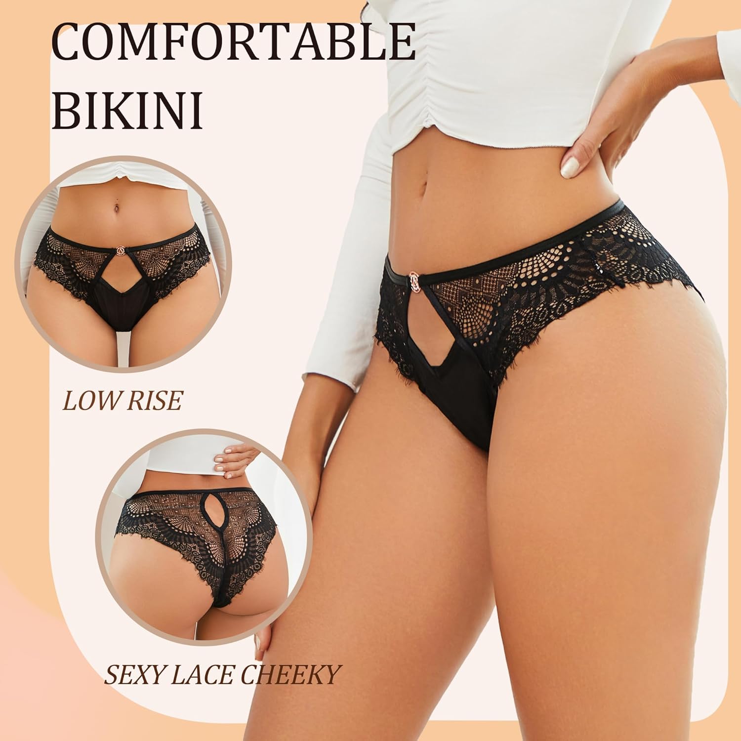 Sexy Lace Panties Low Rise Hollow Out Bikini Underwear Soft Breathable Cheeky Hipster for Women 5 Pack S-L - Image 5