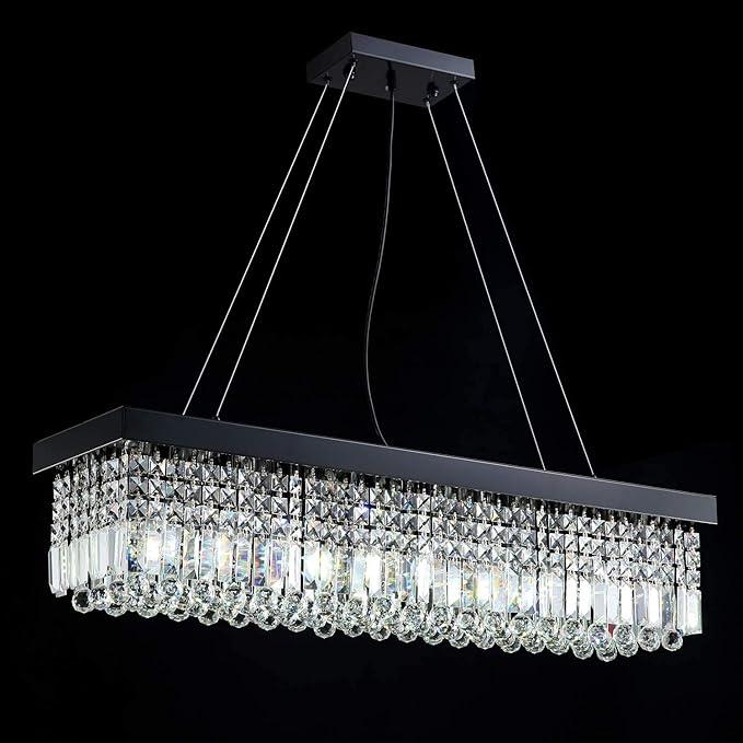 XCC Restaurant kroonluchter, kristallen lamp, licht luxe, post-moderne winkel decoratie lamp, huishoudelijke rechthoekige eetkamer kroonluchter, bar tafellamp (Color : 39.5" Black) photo 3