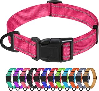 TagME Nylon Hundehalsband, Verstellbares Reflektierendes Hundehalsband mit Sicherheitsschnalle für Kleiner Hund, Hot Pink, 1.5cm Breite product image