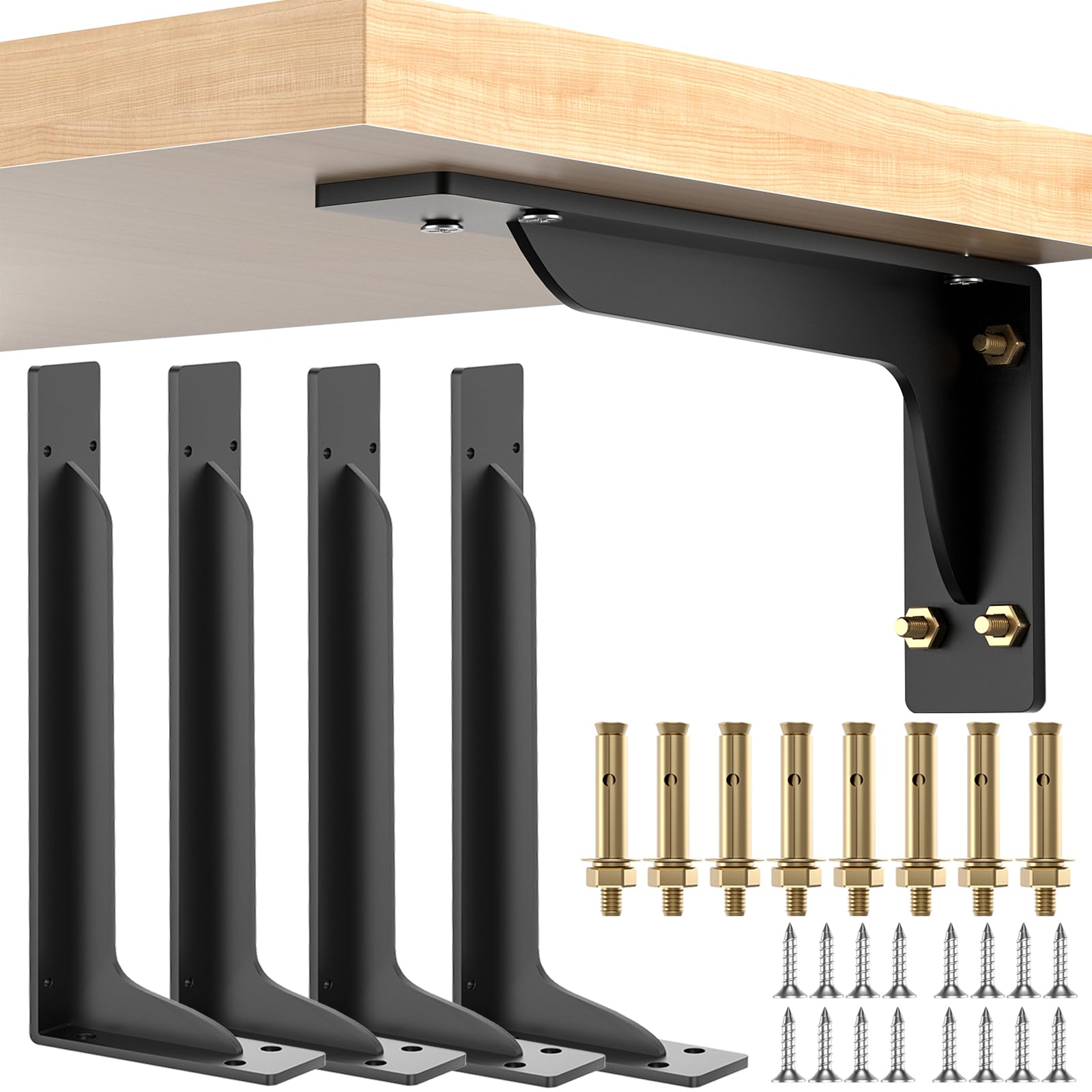 4 soportes de estante resistentes, 300 x 150 mm, soportes de metal en L para soporte de estantes, soportes flotantes en ángulo recto para estantería del hogar, cocina, jardín, bricolaje y decoración