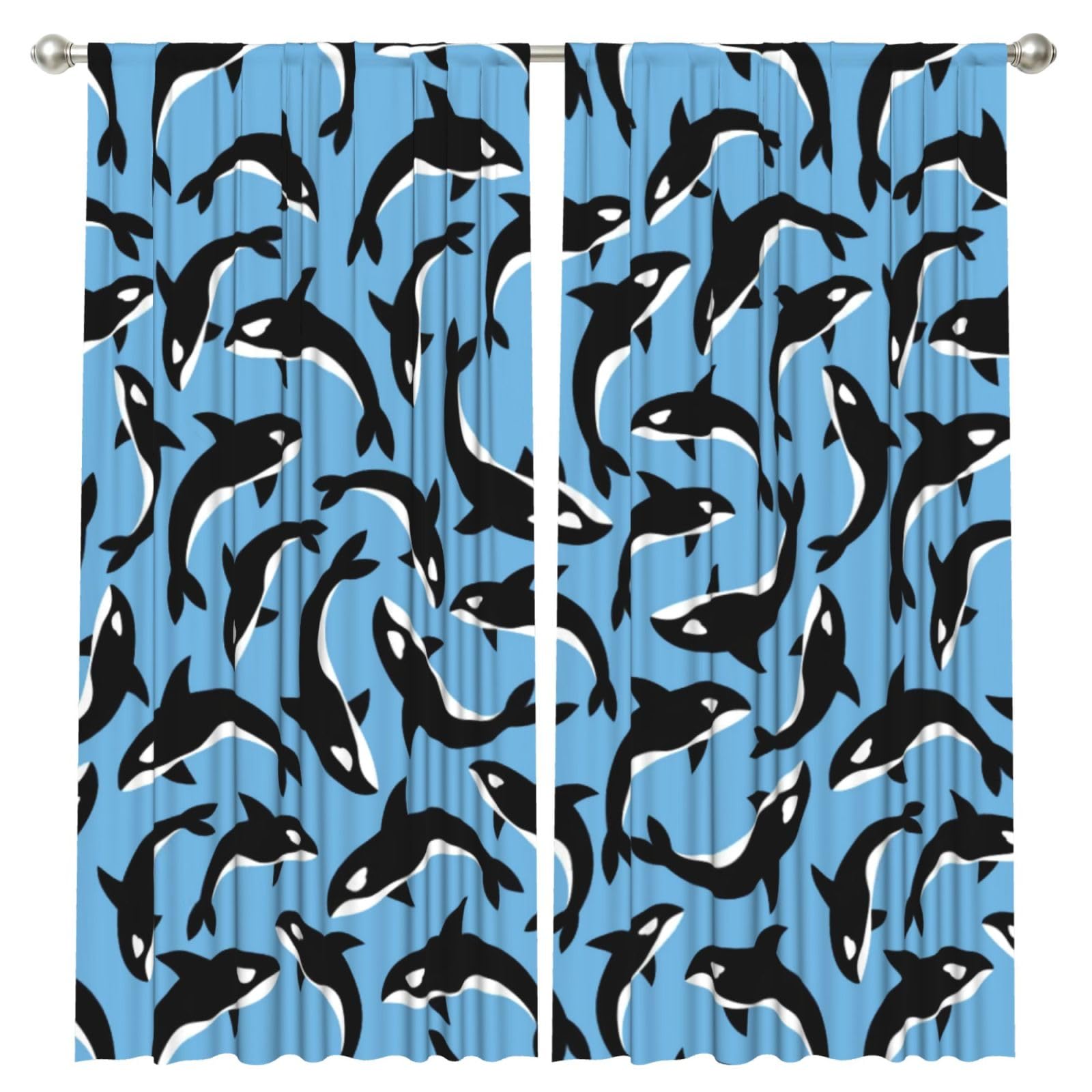 InOmak Killer Whales Orca, 2 Panels Window Curtains 52 x 84 Inch Blackout Curtains for Living Room Bedroom