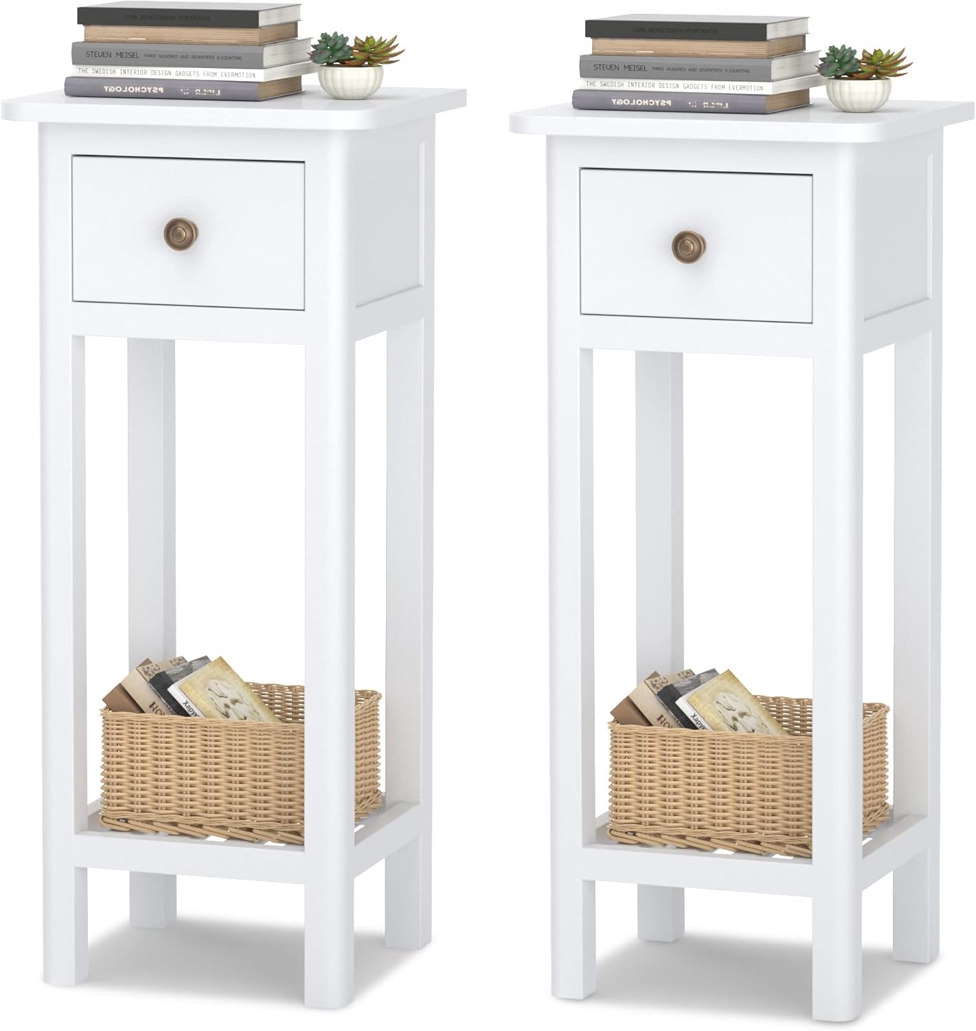 GORELAX Narrow End Table, Tall Nightstand with Drawer