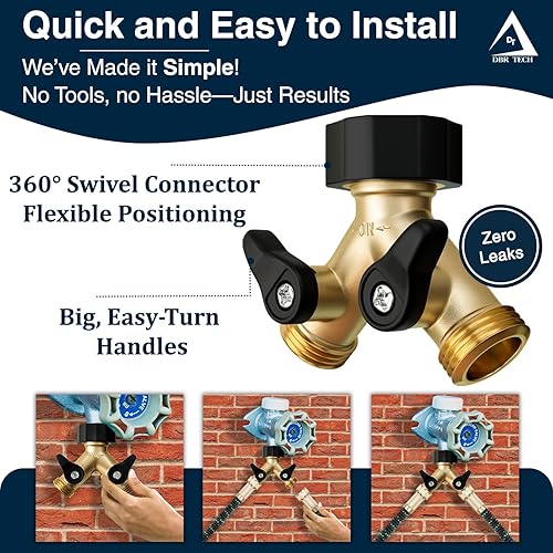 Miniatura 3 de Divisor de manguera de jardín de 2 vías para mangueras de jardín y césped al aire libre, accesorio de latón de metal resistente, rosca resistente a