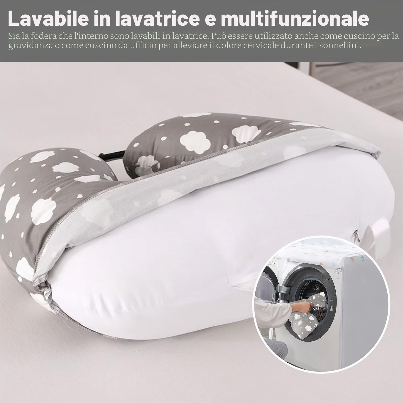 Labtec Cuscino Allattamento Neonato, cuscino tummy time neonato, con cinghia regolabile in vita, cuscino di supporto per bambini, 100% cotone