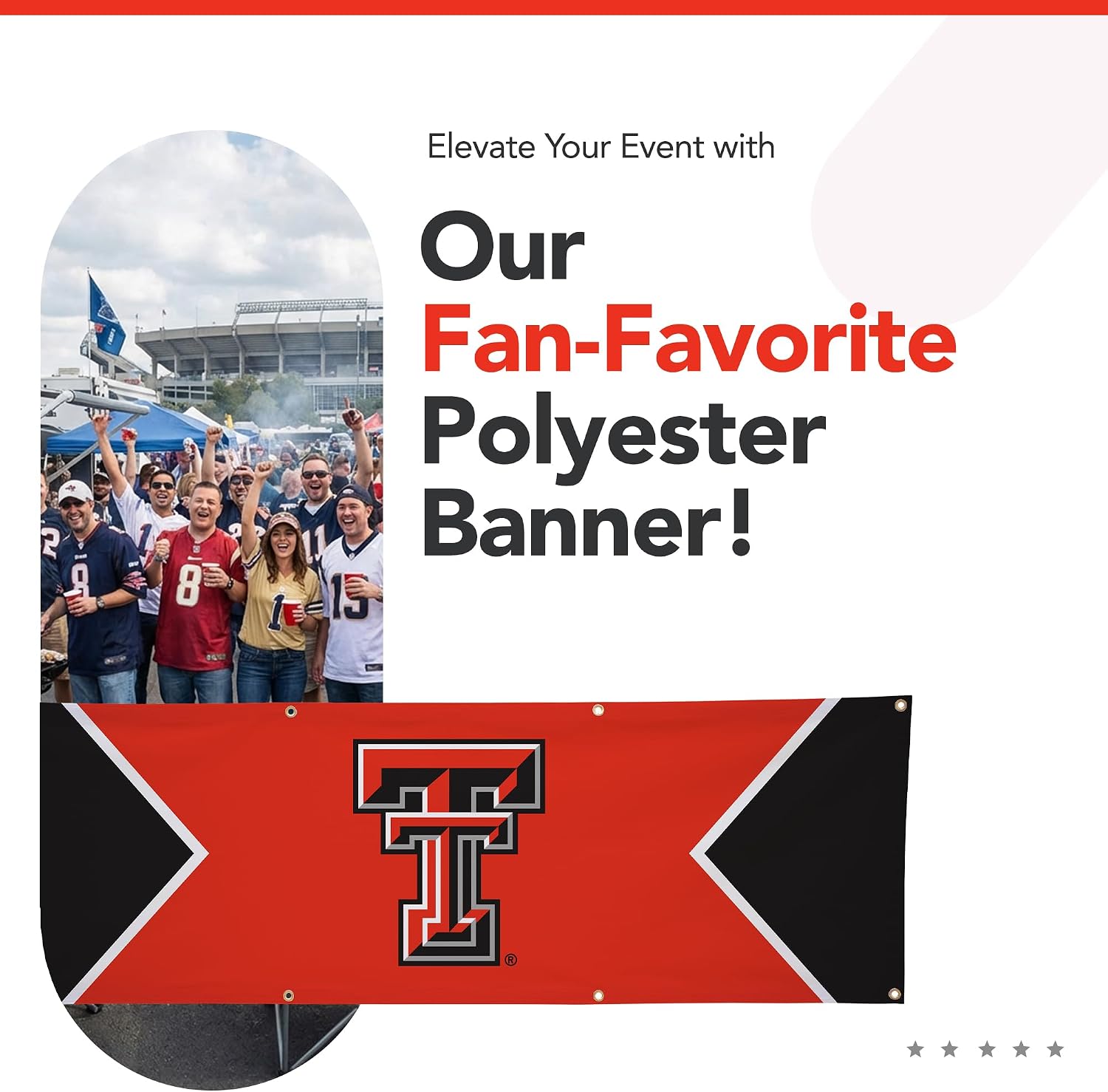 Texas Tech Red Raiders College Sports Printed Polyester Banner - NCAA Licensed - Hanging Graduation Decoration - School Banner (Red, Black, White) (2' x 6')