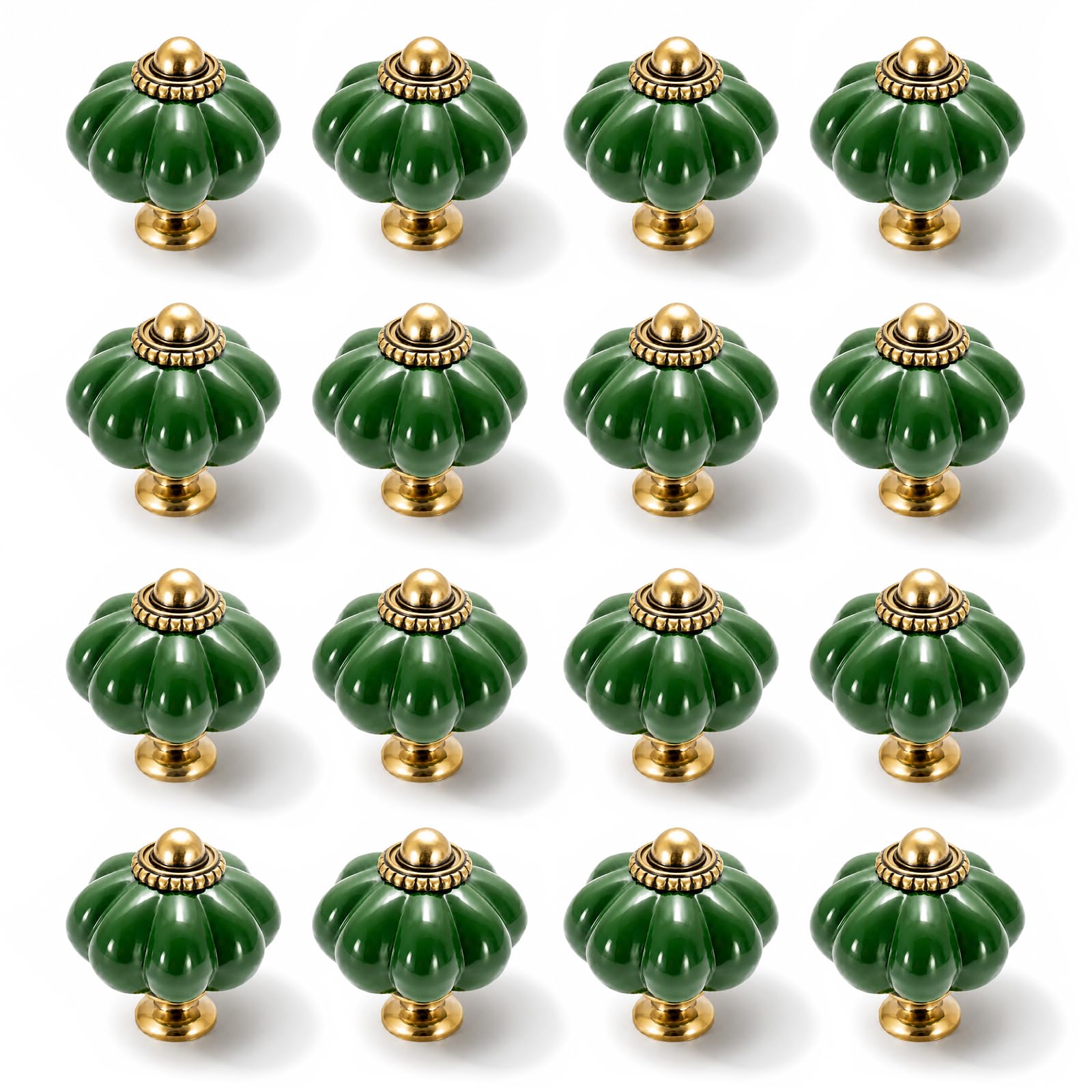 Sunnynest Green 16 Pack Ceramic Knobs Vintage Pumpkin Drawer Knobs, Ceramic Door Knobs For Cupboards & Drawers, Kitchen Cabinet Knobs With Screws, Decorative Wardrobe Pull Handles (Green)