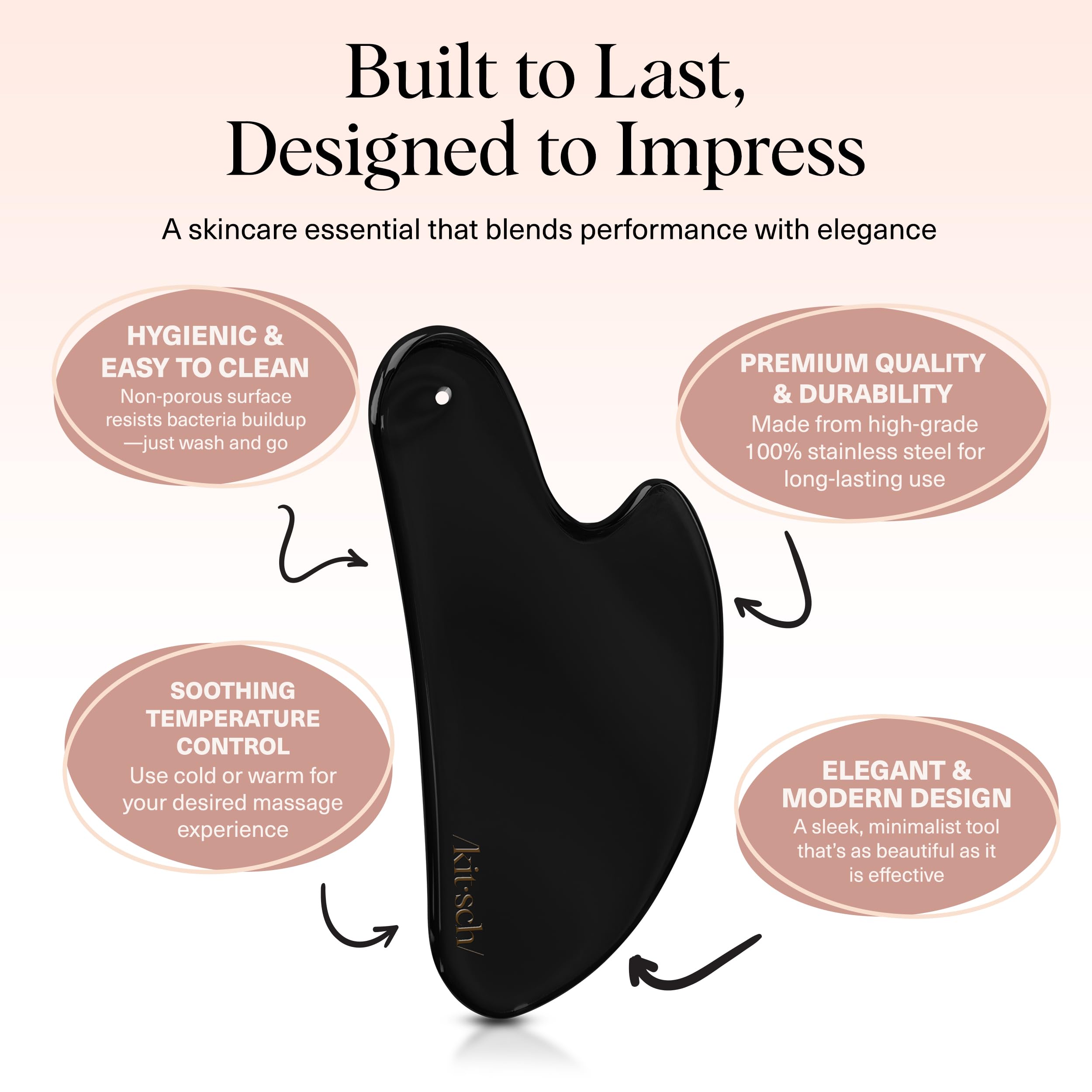 Kitsch Stainless Steel Gua Sha Facial Tools - Guasha Tool for Face, Face Sculpting Tool, Jawline Shaper, Double Chin Reducer, Body Gua Sha Tools, Lymphatic Drainage Massager, Facial Skin Care -: Matte Black