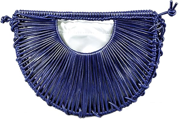 CUXVA Clutch Purses for Women Half Round Woven Evening Bag Formal PU Leather Purse Designer Handbags for Wedding Party Prom