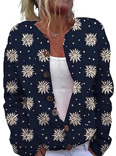 Button Down Sweaters for Women Trendy Floral Crewneck Sweater Cardigans Fall Winter Open Front Casual Coatwear