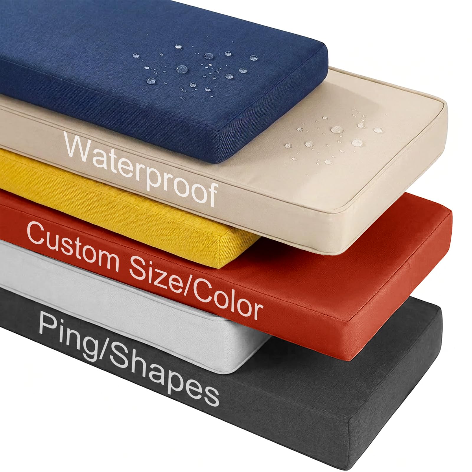 AEHO Custom Bench Cushion Waterproof Canvas, Garden Seat Cushions with Removable Cover, 50D Foam, Non-Slip Indoor Outdoor Seat Cushion for Patio, Balcony & Garden Bench