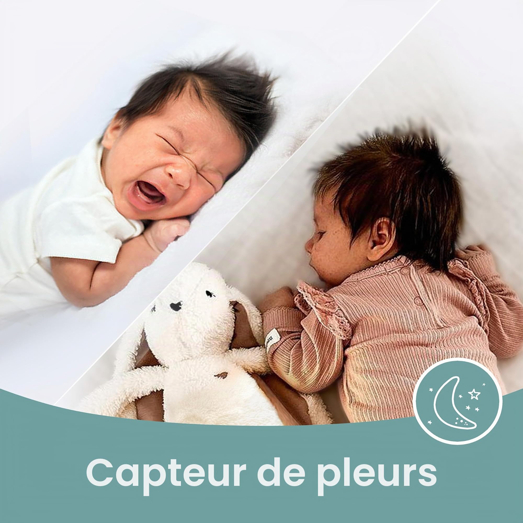 myHummy Bunny écru-rose peluche bruit blanc avec application et capteur de sommeil
