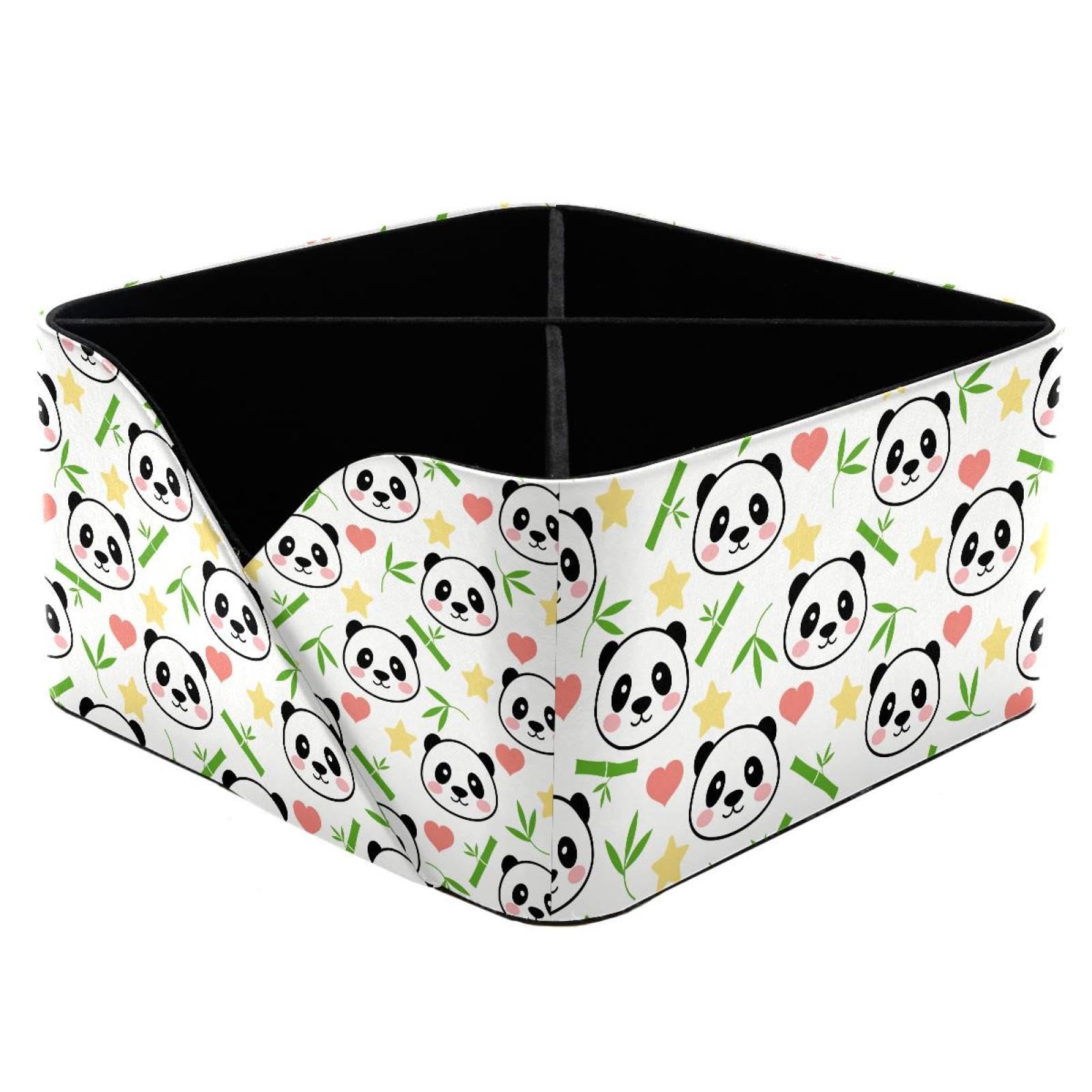 KengjuTesu Cute Panda Pattern Desktop Organizer Pen Holder, Rectangular Pencil Cup for Office, Study and Makeup Stations