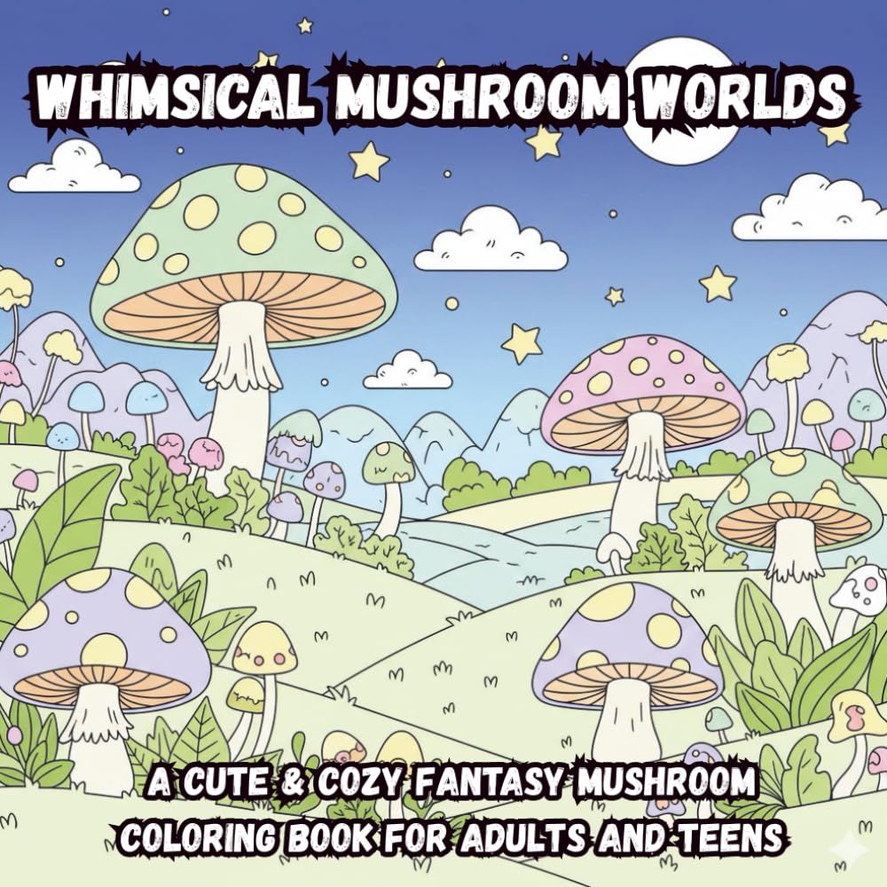 Whimsical Mushroom Worlds: A Cute & Cozy Fantasy Mushroom Coloring Book for Adults and Teens