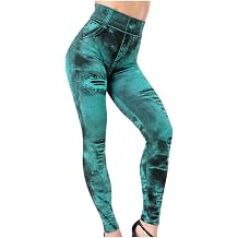 Soft Denim Tie Dye Jeggings for Women High Waist Distressed Fake Jeans Legging with Pockets High Waisted Yoga Pants