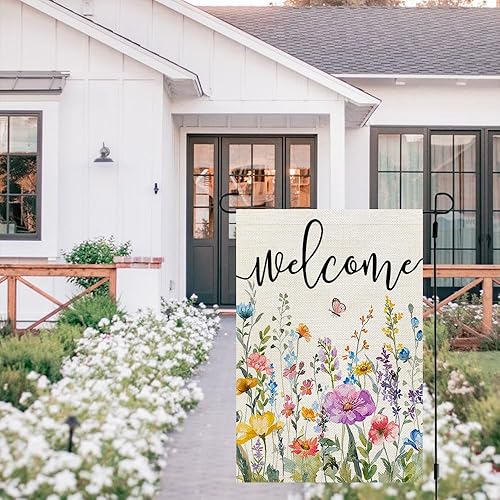 Miniatura 2 de CROWNED BEAUTY Bandera de jardín floral de primavera de 12 x 18 pulgadas, de doble cara, pequeña de arpillera, bandera de vacaciones de temporada
