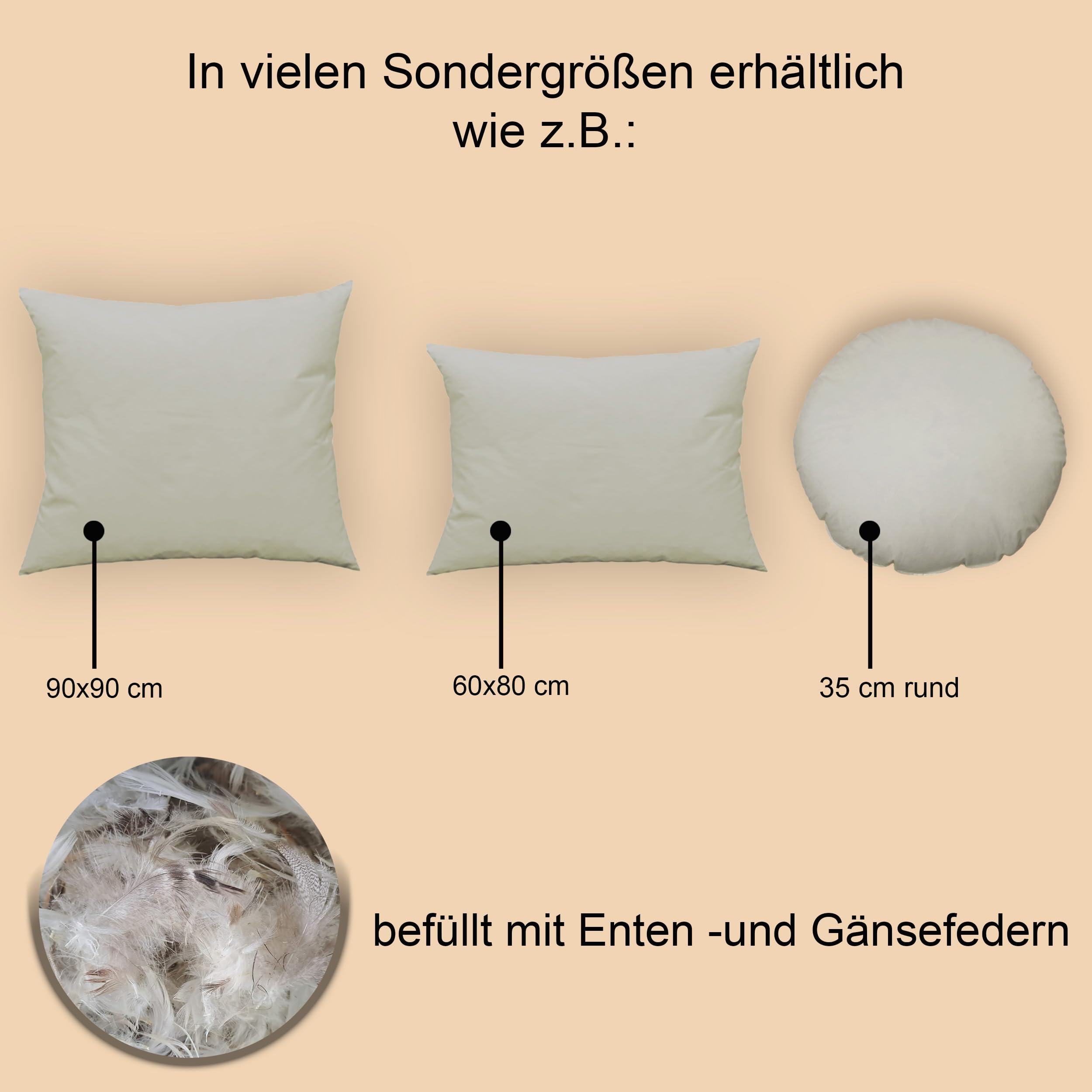 Federn 90x90 cm Füllkissen Federkissen Kopfkissen Deko Kissen Sofakissen Cocktailkissen