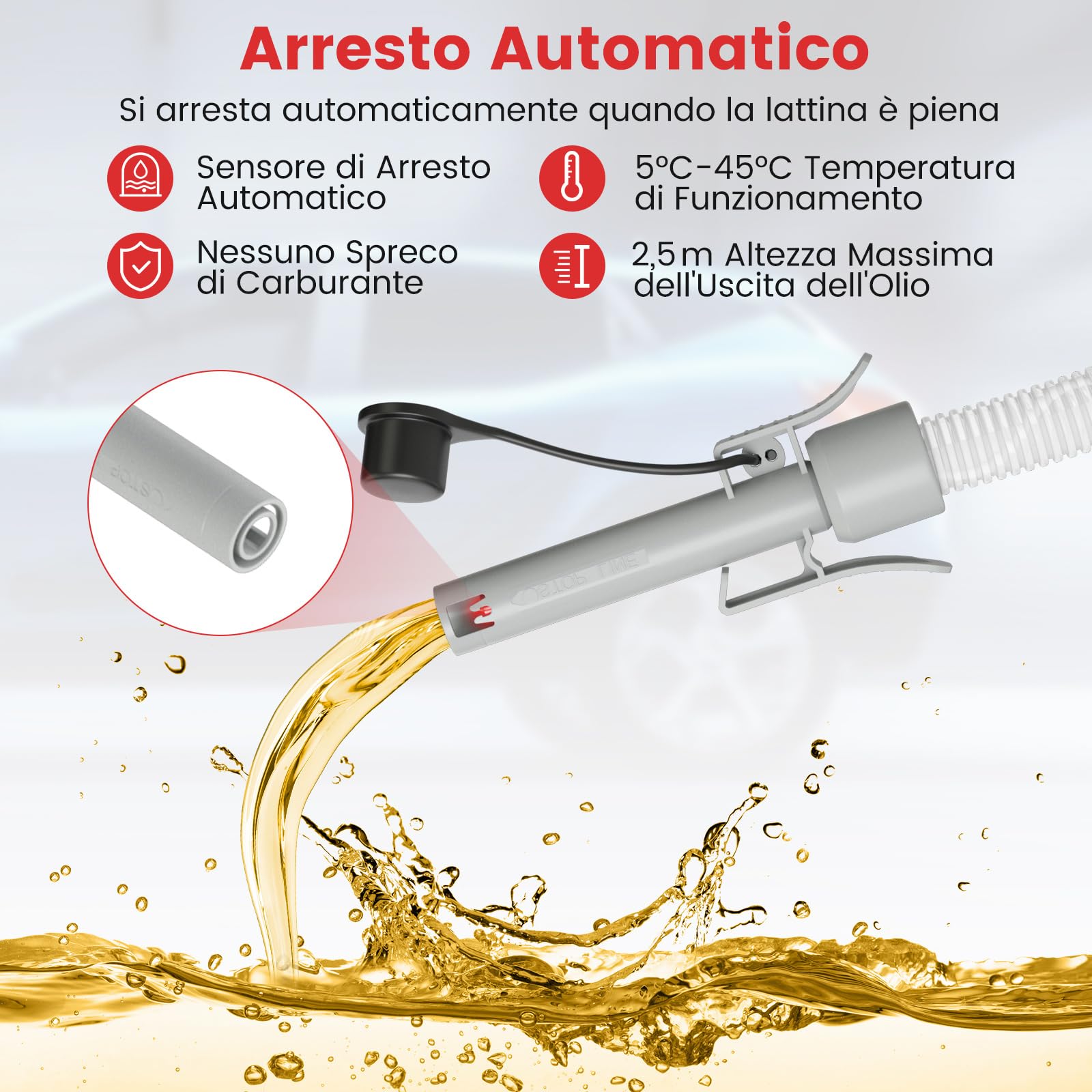 GYMAX Pompa di Trasferimento Carburante, Pompa per Bidone di Gas con Sensore di Arresto Automatico e 3 Adattatori, Pompa di Trasferimento Carburante da 14 LPM per Benzina, Diesel, Cherosene