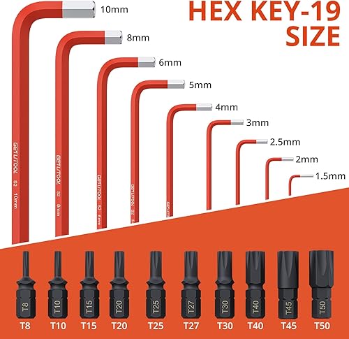 Miniatura 2 de GETLITOOL Allen - Juego de llaves con puntas Torx (T8-T50 y 0.06-0.39 pulgadas), 9 llaves hexagonales de acero S2 con adaptador para bicicleta,