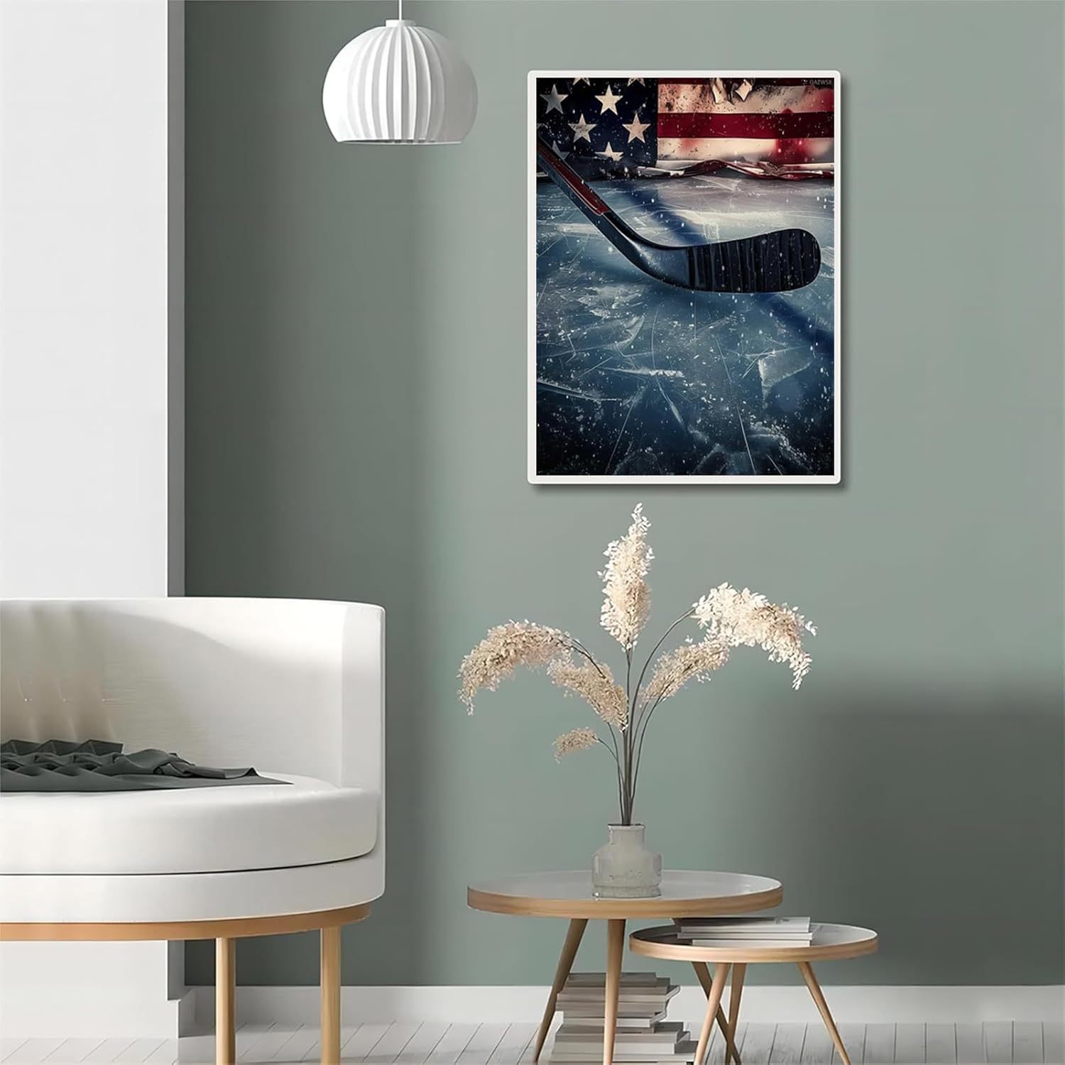 QAZWSX American Flag Hockey Diamond Painting Kits for Adults, DIY 5D Ball Sports Diamond Art Full Drill for Adult, for Beginner Home Wall Decor Gift 12x16 Inch