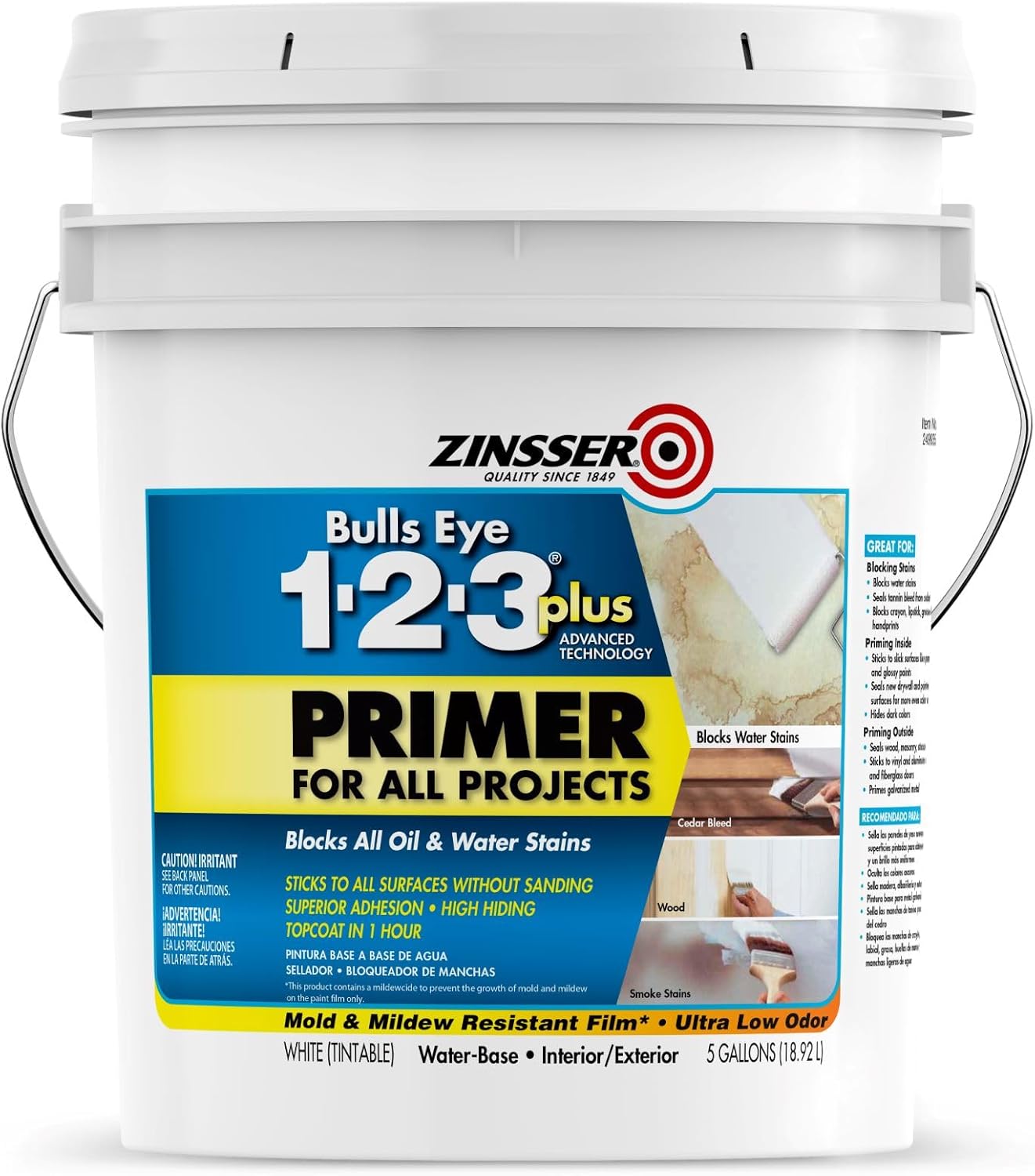 Zinsser 249935 Bulls Eye 1-2-3 Plus Primer, 5 Gallon, White