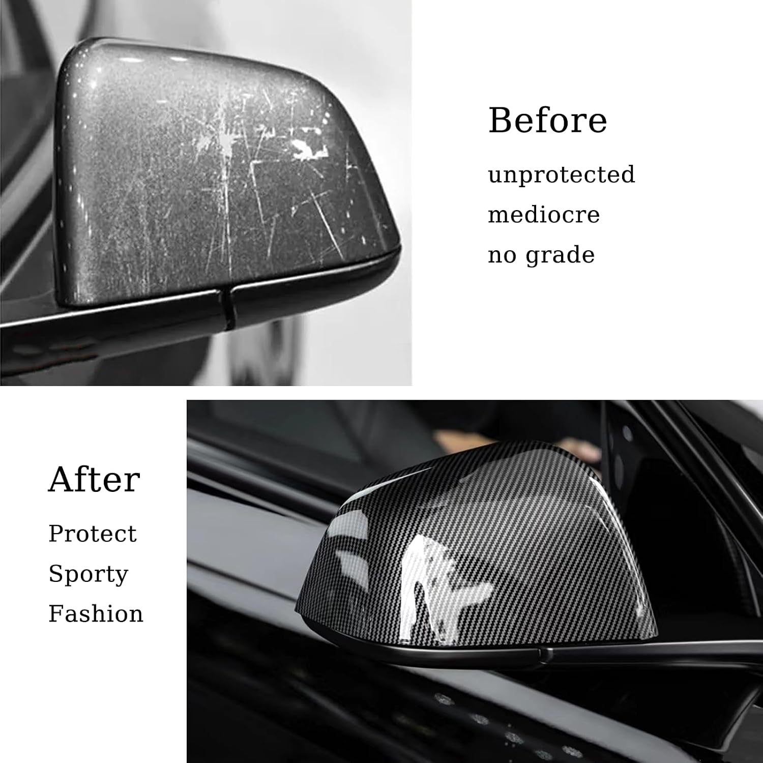 2Pcs Mirror Caps Guard For Tesla Model Y Rearview Cover, Compatible with Model Y 2021-2024 ABS Rear Side Mirror Cover Exterior Accessories (Glossy Carbon Fiber Print, Model Y)