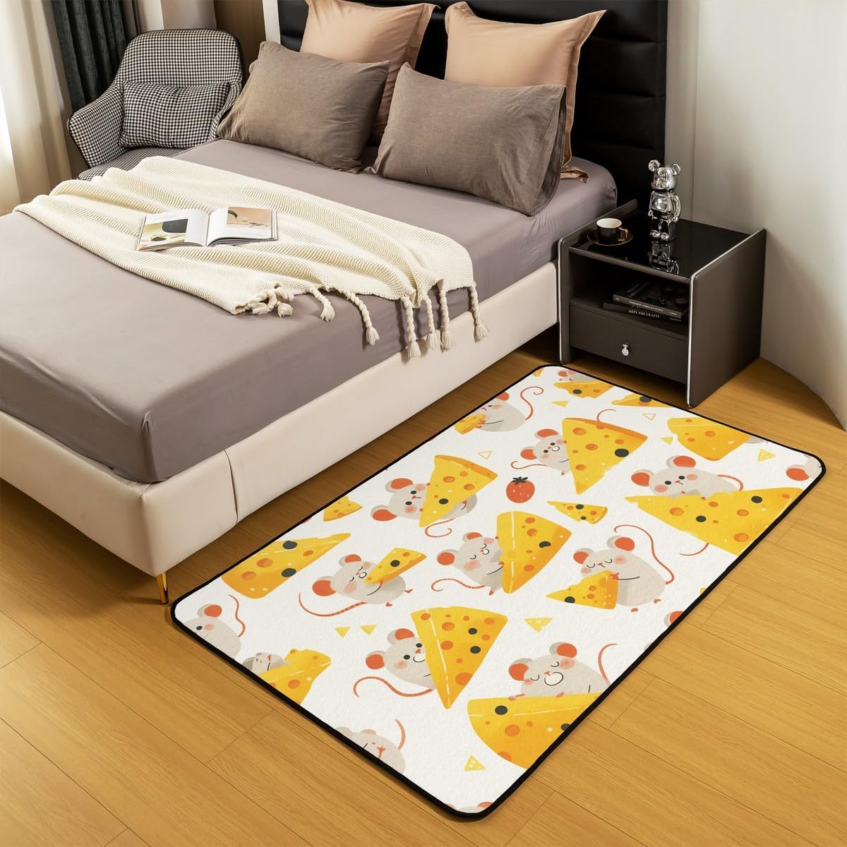 Feelyou Cartoon Mouse Yellow Cheese Rugs for Living Room Bedroom for Kids Boys Girls Teens Toddler Cute Mouse Decorative Carpet Area Rug 3x5 Animal Print Indoor Floor Mat