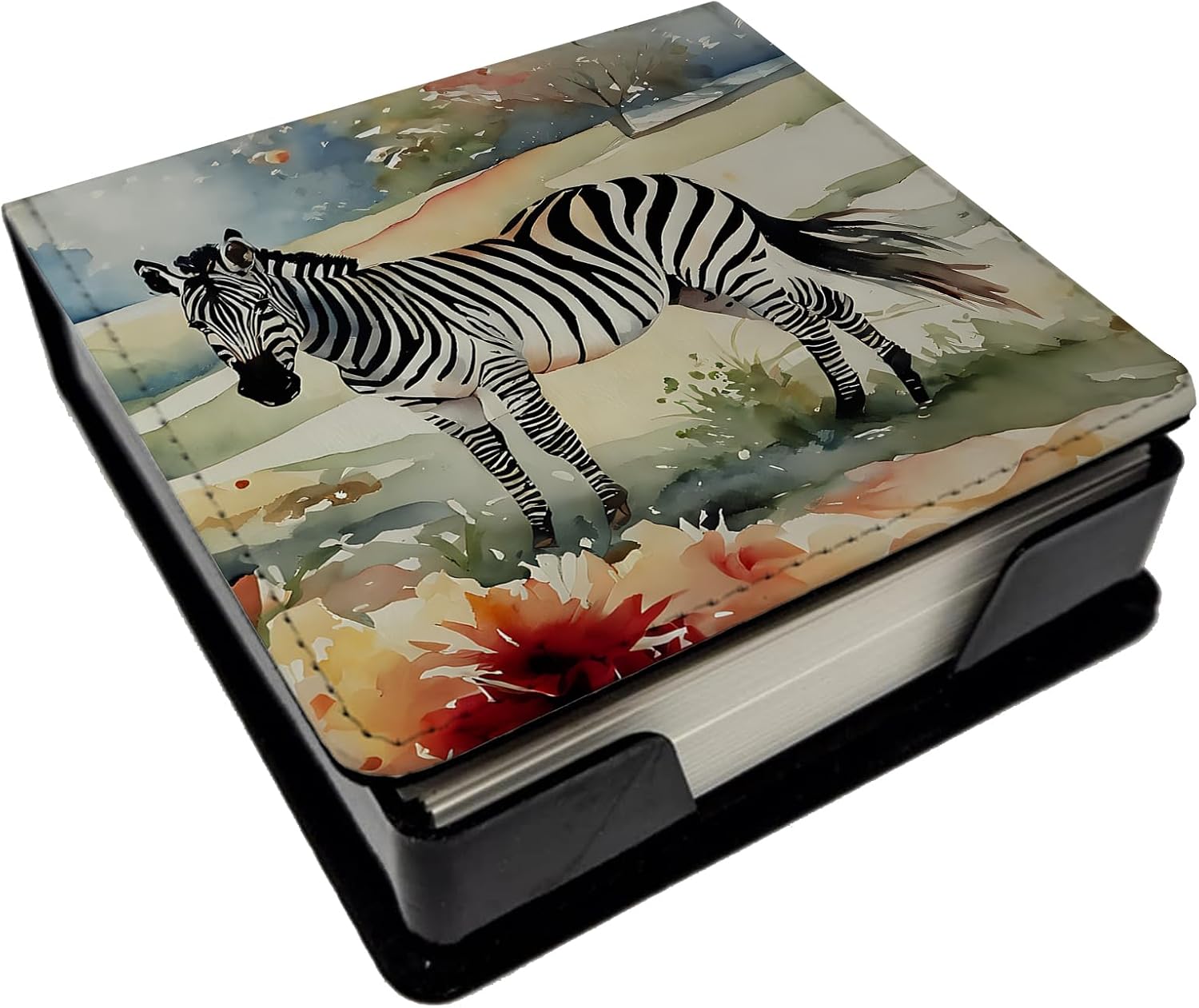 Caroline's Treasures Zebra PU Leather Note Paper Holder with Artist-Designed Cover, Desk Accessory, Office Gift