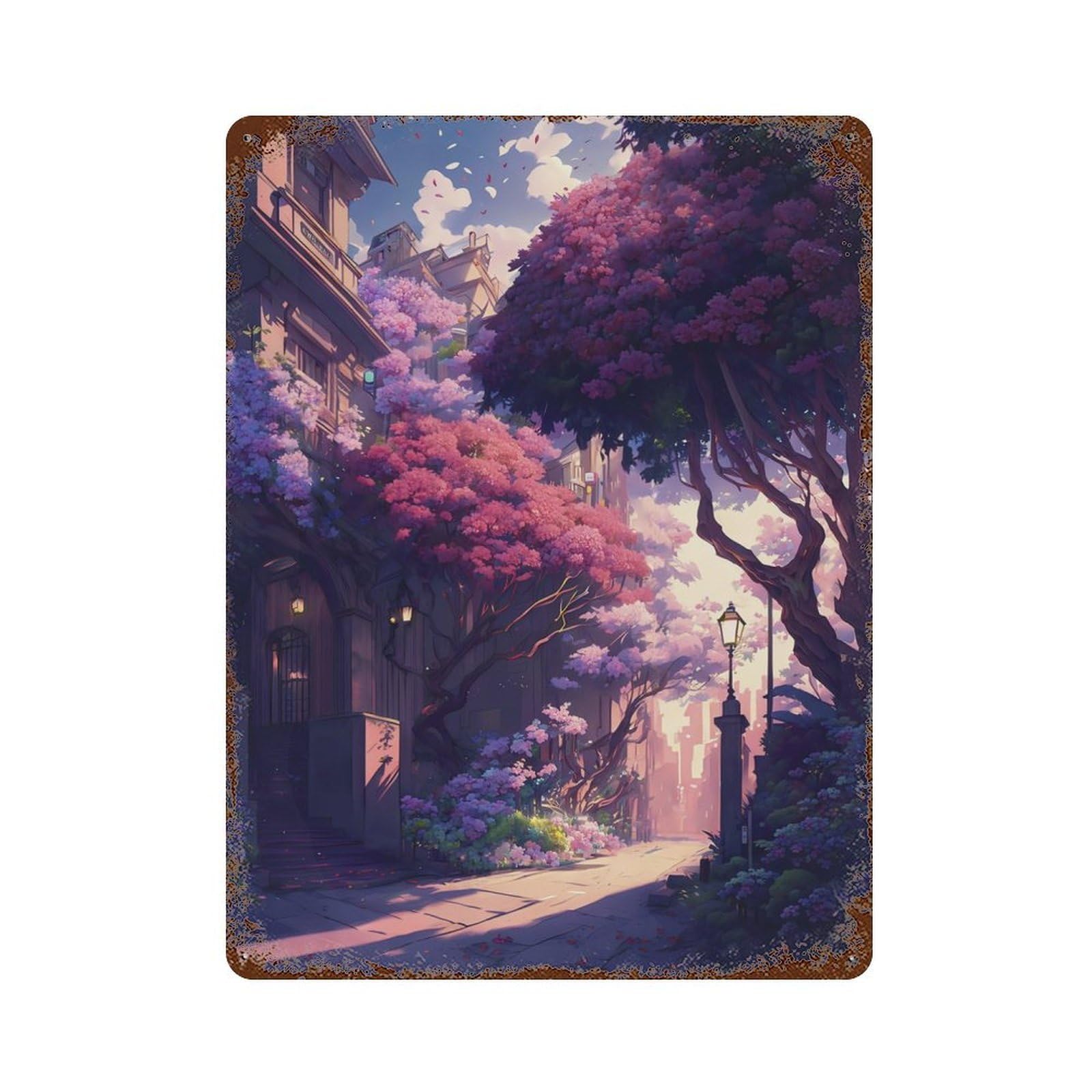 Rusty Metal Tin Sign Floral City 15.7"x11.8", Classic Wall Plaque for Cafe, Home Bar And Lounge Decor