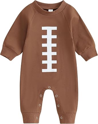 BULINGNA Newborn Infant Baby Boy Girl Football Jumpsuit Long Sleeve Onesie Romper Playsuit Fall One Piece Outfit