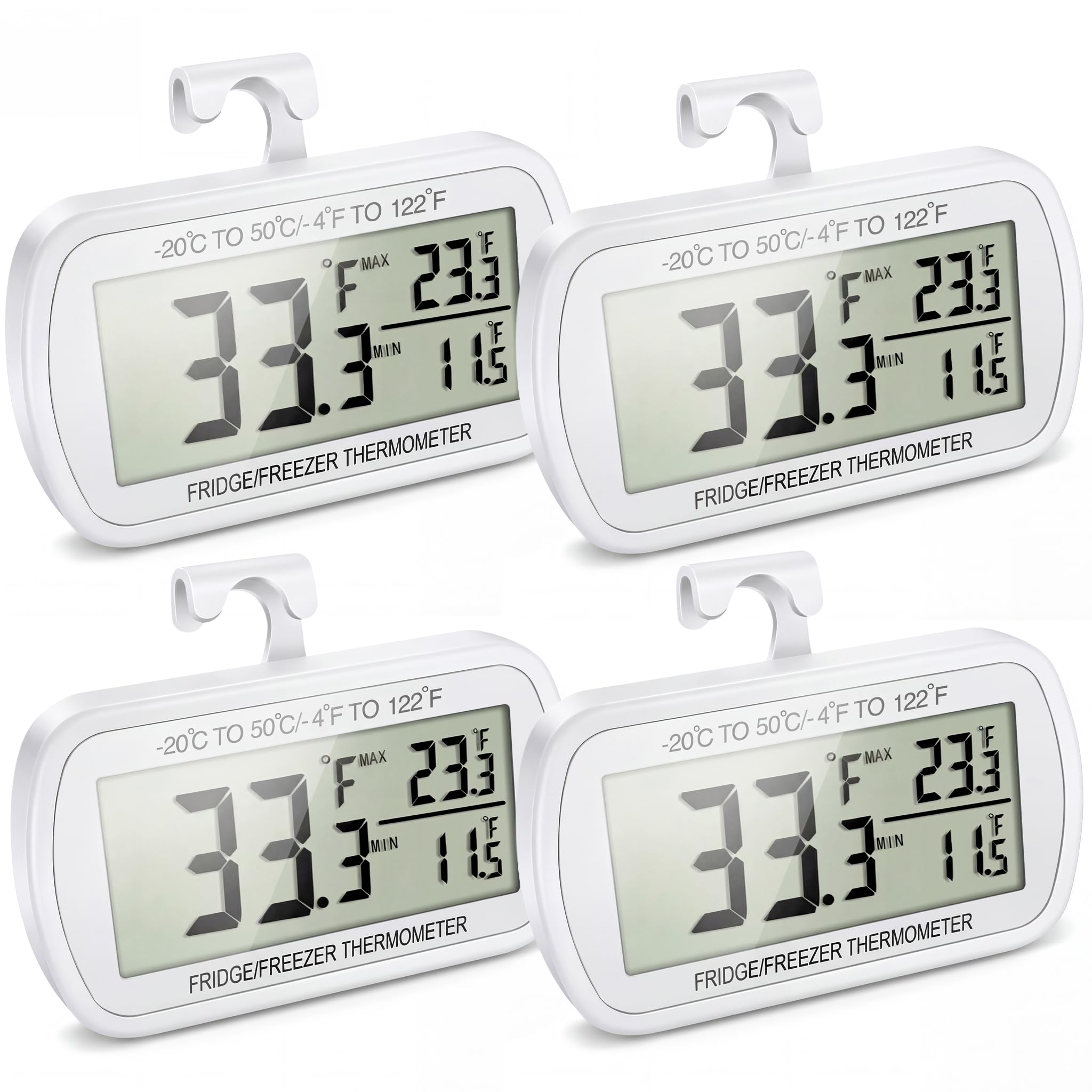 Waterproof Refrigerator Fridge Thermometer, Digital Freezer Room Thermometer, Max/Min Record Function Large LCD Screen and Magnetic Back for Kitchen,